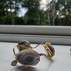Gold and Brown Agate Wire Bracelet